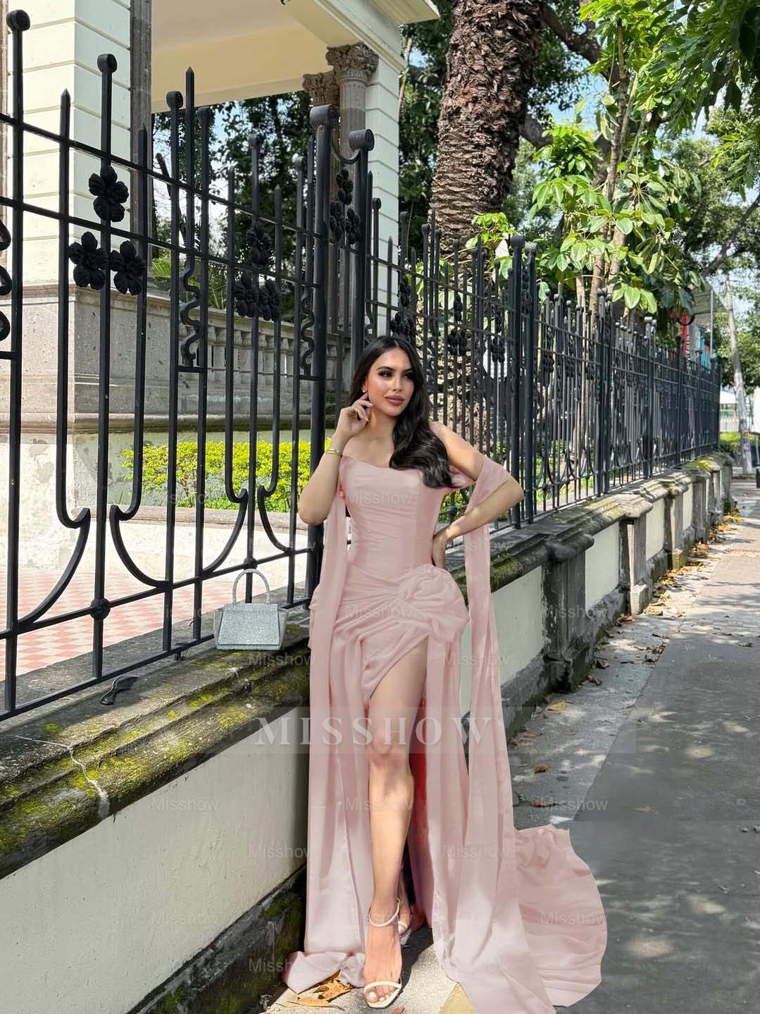 Strapless Sleeveless Long Mermaid Formal Dress With Split Pleated