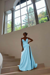 Strapless Sleeveless Long Mermaid Formal Dress With Split Pleated