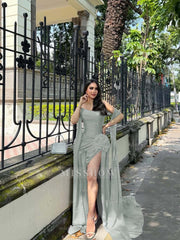 Strapless Sleeveless Long Mermaid Formal Dress With Split Pleated