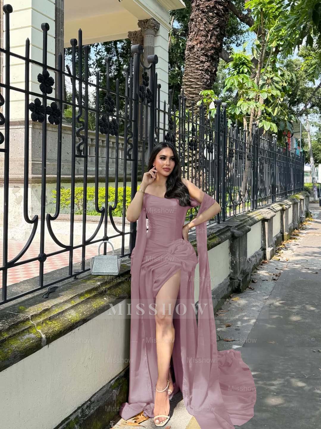 Strapless Sleeveless Long Mermaid Formal Dress With Split Pleated