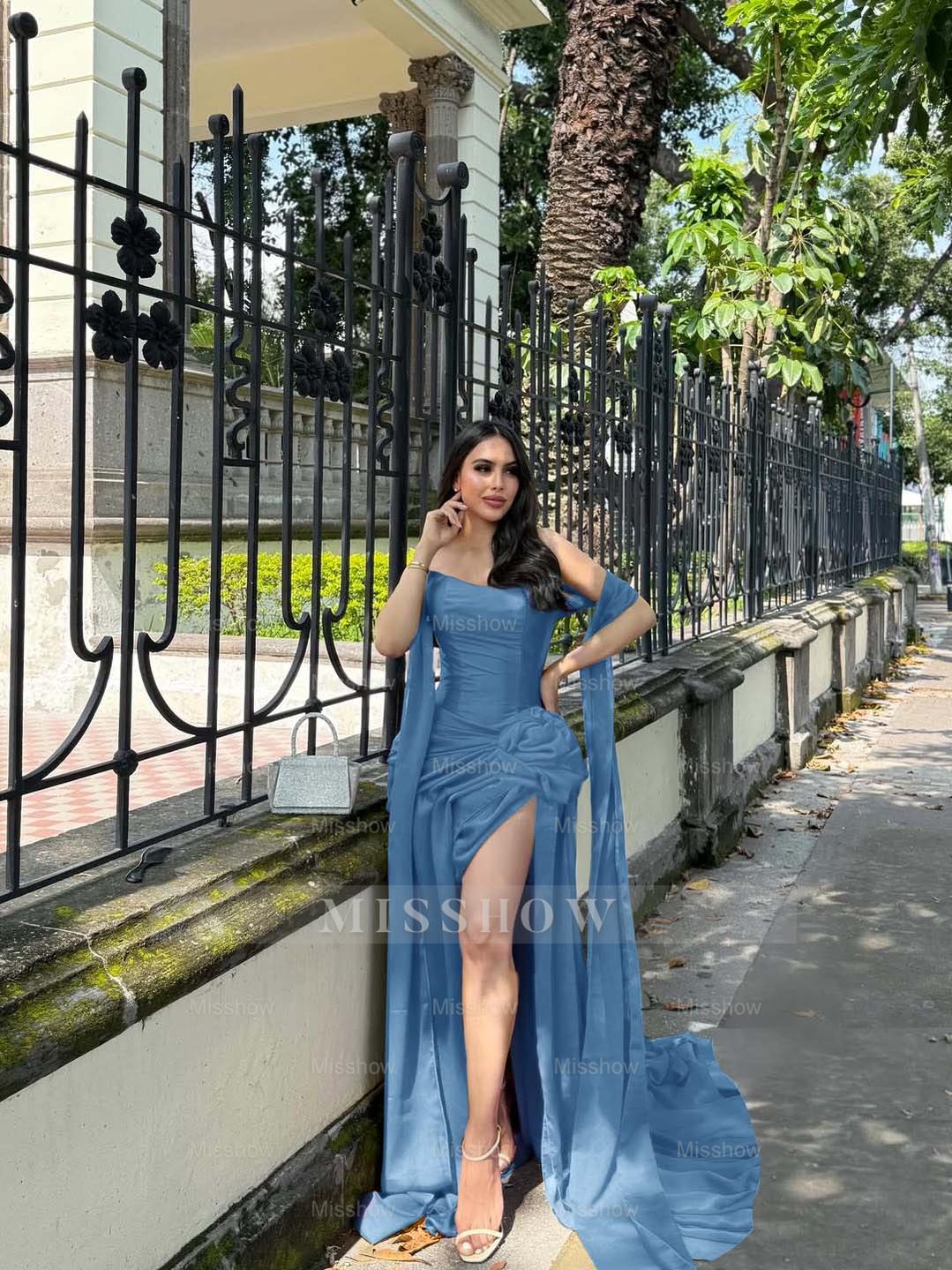 Strapless Sleeveless Long Mermaid Formal Dress With Split Pleated