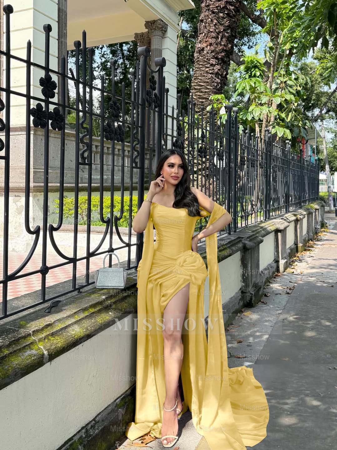 Strapless Sleeveless Long Mermaid Formal Dress With Split Pleated