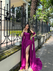 Strapless Sleeveless Long Mermaid Formal Dress With Split Pleated