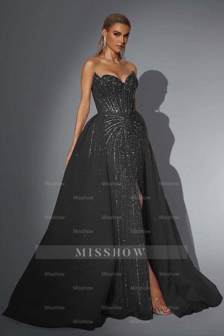 Strapless Sleeveless Long Mermaid Formal Dress With Split Sequins