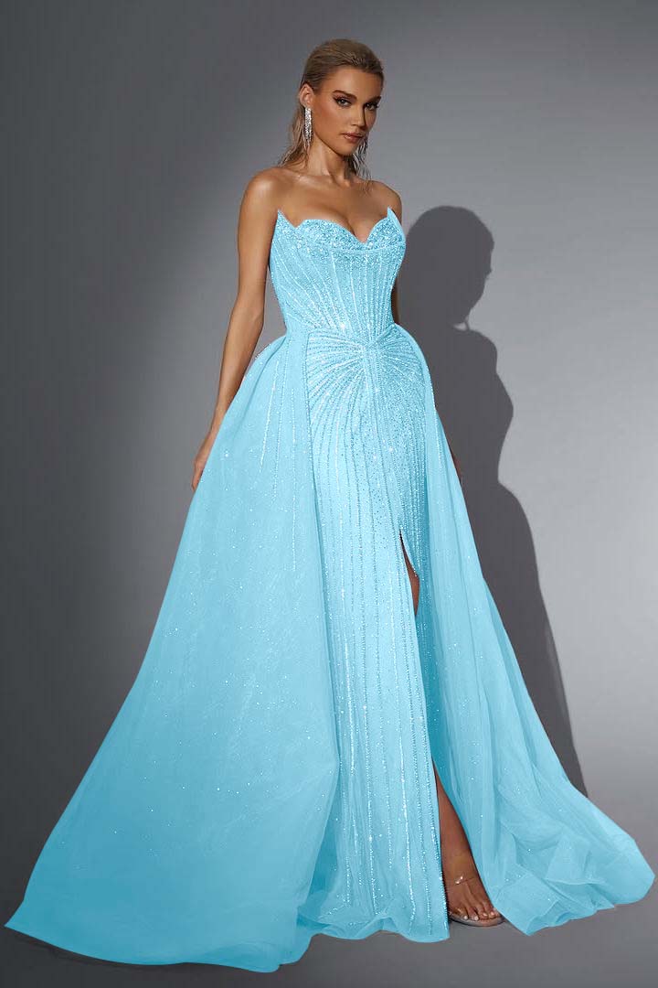 Strapless Sleeveless Long Mermaid Formal Dress With Split Sequins
