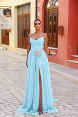Strapless Sleeveless Long Split Formal Dress With Pleated Beading