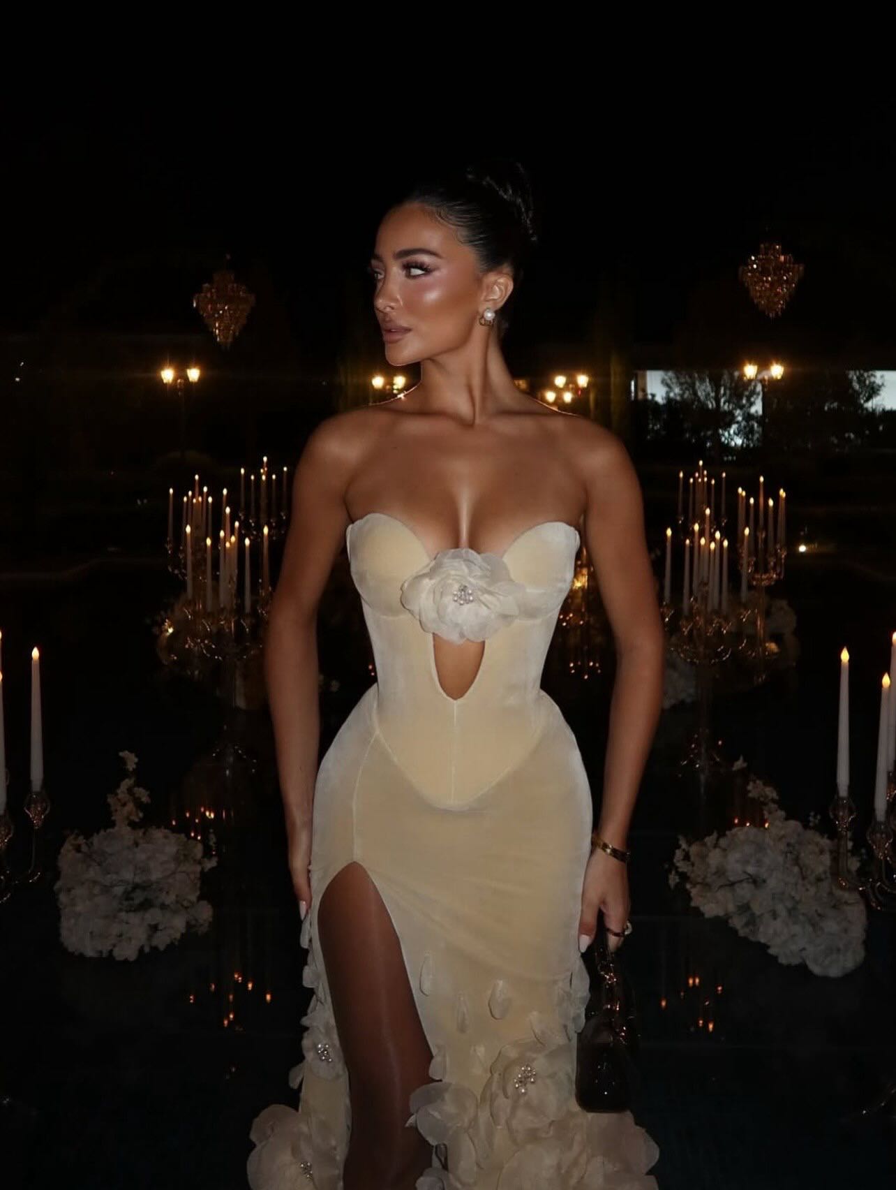Strapless Sleeveless Long Split Formal Dress With Ruffle Appliques