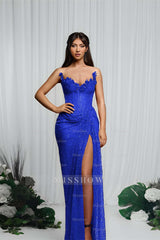 Strapless Sleeveless Mermaid Formal Dress With High Split Pleated