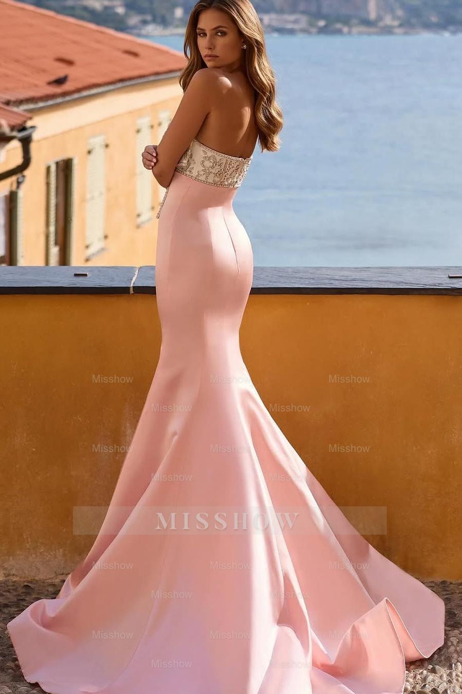 Strapless Sleeveless Mermaid Long Formal Dress With Bowknot Beading