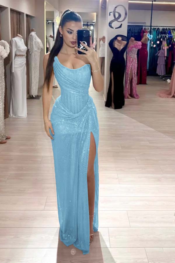 Strapless Sleeveless Mermaid Long Formal Dress With High Split