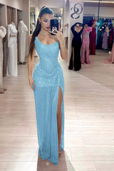 Strapless Sleeveless Mermaid Long Formal Dress With High Split