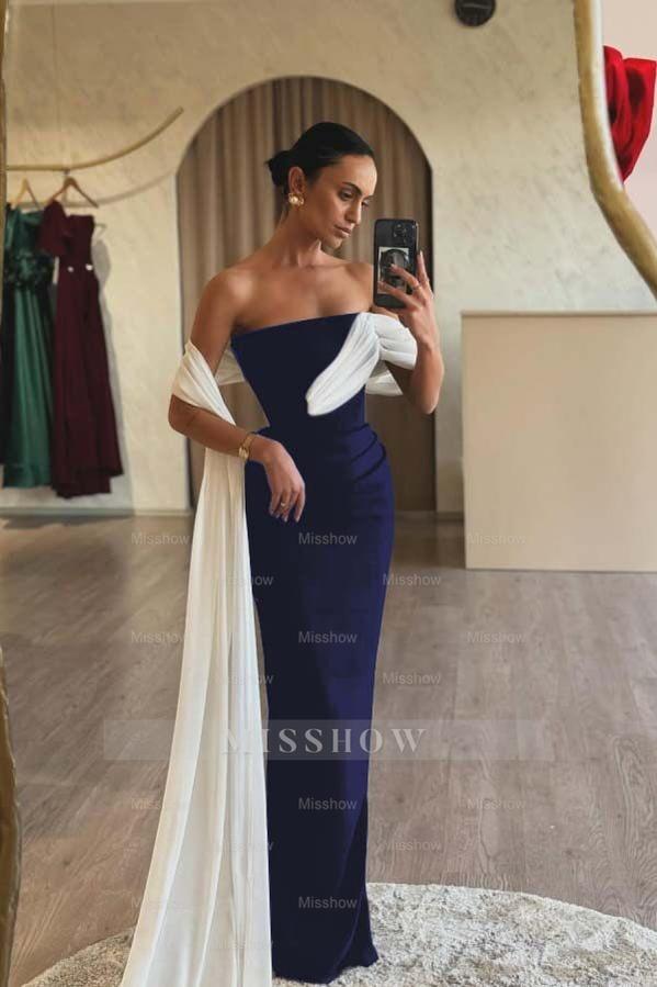 Strapless Sleeveless Mermaid Long Formal Dress With Ruffles Pleated