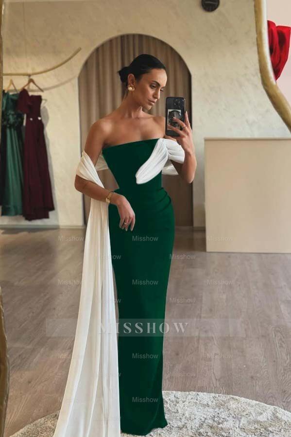 Strapless Sleeveless Mermaid Long Formal Dress With Ruffles Pleated