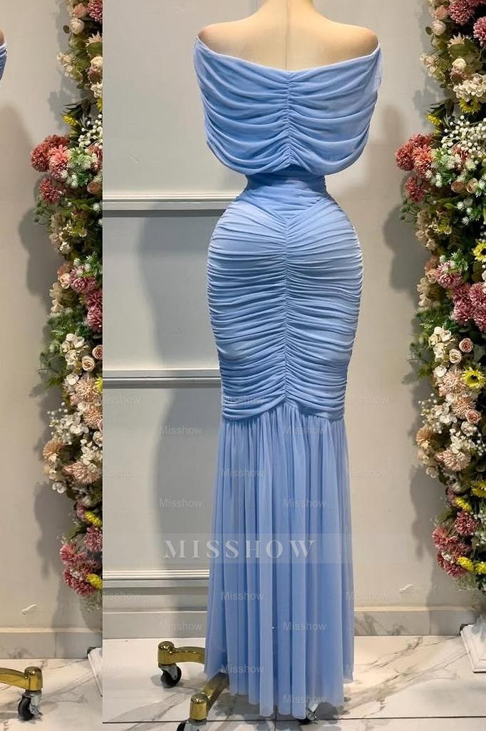 Strapless Sleeveless Off the Shoulder Long Formal Dress With Pleated