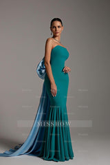 Strapless Sleeveless Ruffles Mermaid Long Formal Dress With Bowknot