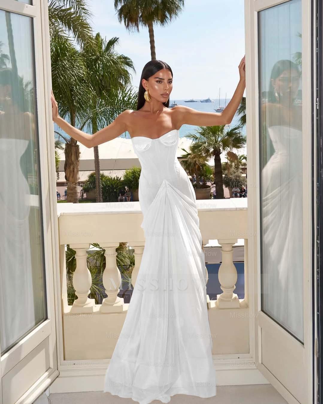 Strapless Sleeveless Sweetheart Long Mermaid Formal Dress With Pleated