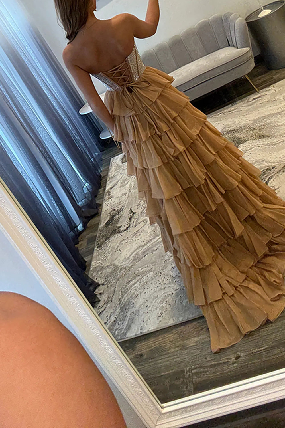 Strapless Sleeveless Tiered Chiffon A-Line Prom Dress Floor Length