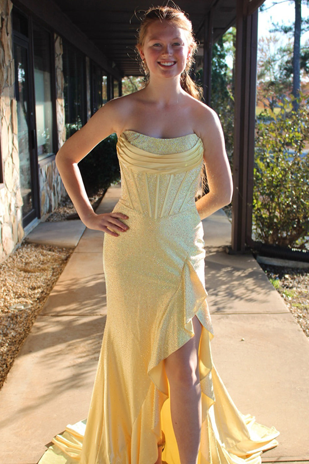 Strapless Sweetheart Beading Ruffle Mermaid Prom Dress Side Slit Lace-Up Back Floor Length