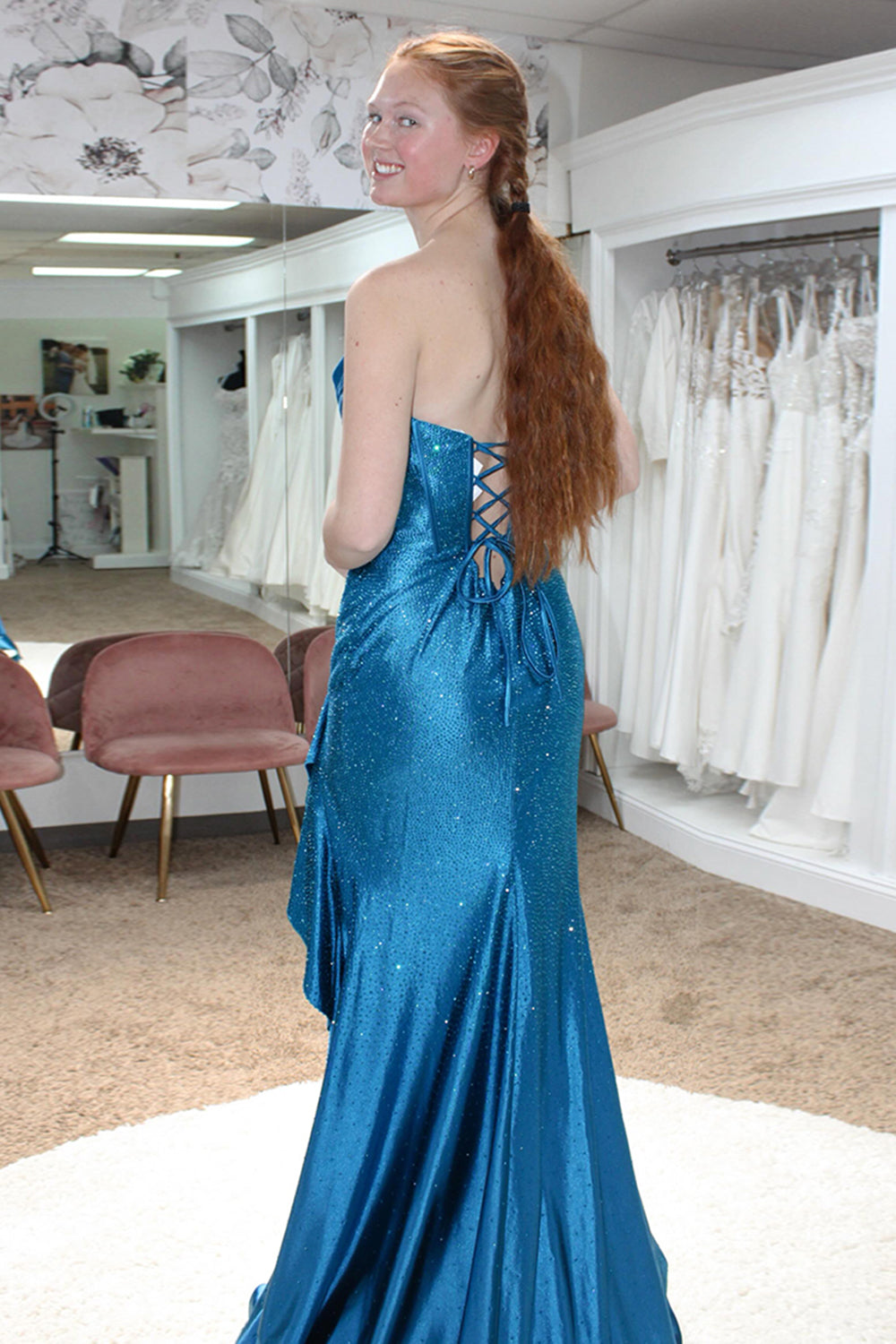 Strapless Sweetheart Beading Ruffle Mermaid Prom Dress Side Slit Lace-Up Back Floor Length