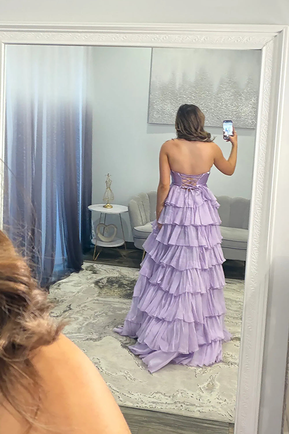 Strapless Sweetheart Cut-Out Tiered Ruffle Chiffon A-Line Prom Dress Lace-Up Back Floor Length