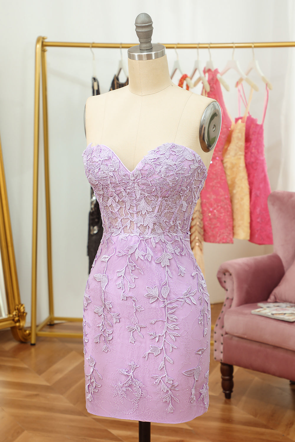 Lilac sweetheart applique bodycon homecoming dress