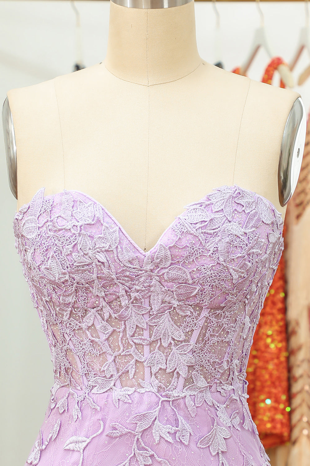 Lilac sweetheart applique bodycon homecoming dress