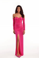 Strapless Sweetheart High Split Long Formal Dress With Long Sleeves