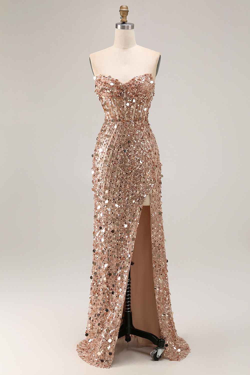Strapless Sweetheart Sequin Beading Corset Mermaid Prom Dress High Slit Floor Length