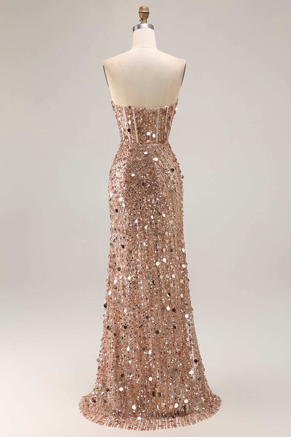 Strapless Sweetheart Sequin Beading Corset Mermaid Prom Dress High Slit Floor Length