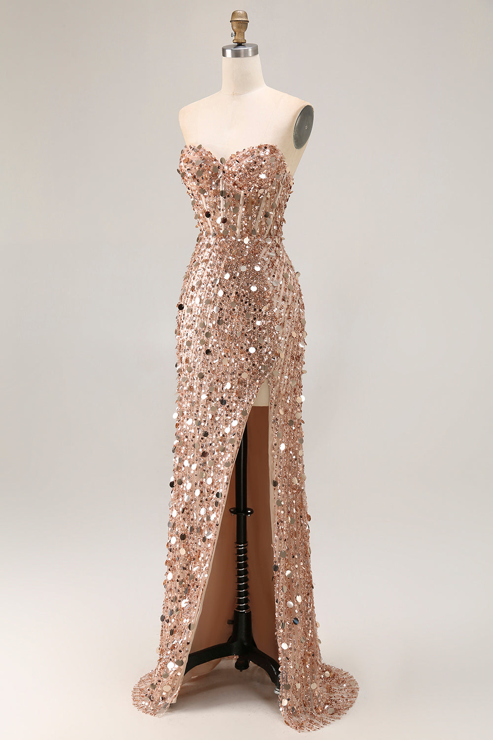 Strapless Sweetheart Sequin Beading Corset Mermaid Prom Dress High Slit Floor Length