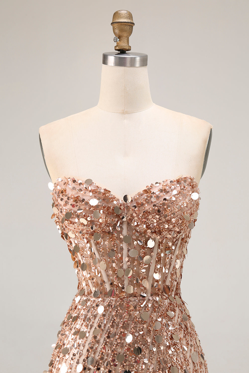 Strapless Sweetheart Sequin Beading Corset Mermaid Prom Dress High Slit Floor Length