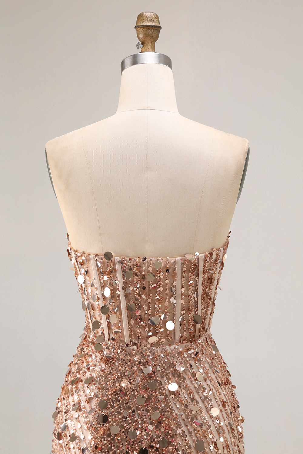 Strapless Sweetheart Sequin Beading Corset Mermaid Prom Dress High Slit Floor Length