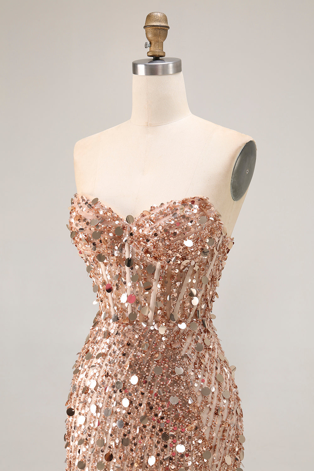 Strapless Sweetheart Sequin Beading Corset Mermaid Prom Dress High Slit Floor Length