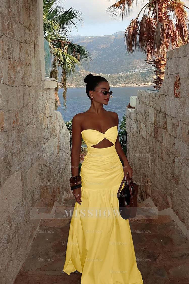 Strapless Sweetheart Sleeveless Long Formal Dress With Pleated