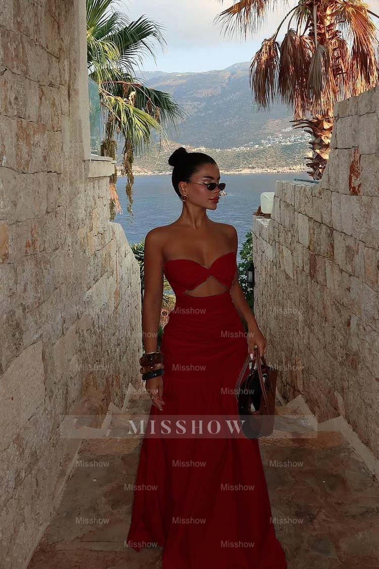 Strapless Sweetheart Sleeveless Long Formal Dress With Pleated