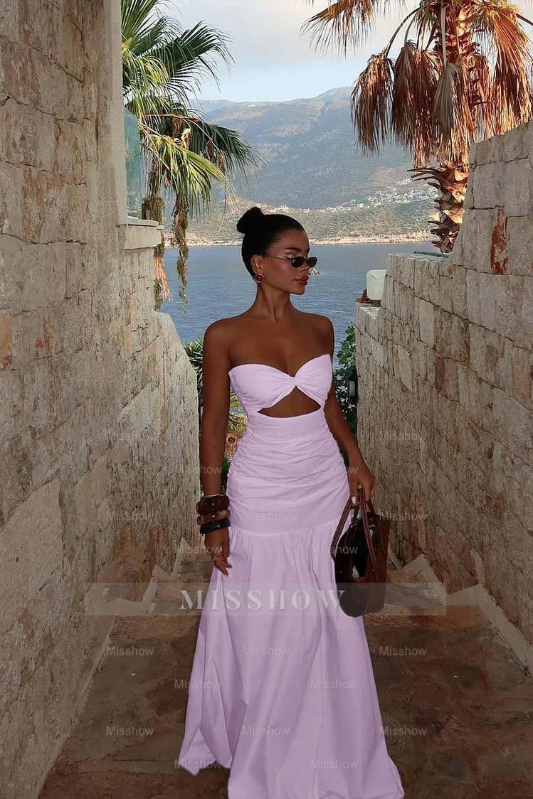 Strapless Sweetheart Sleeveless Long Formal Dress With Pleated