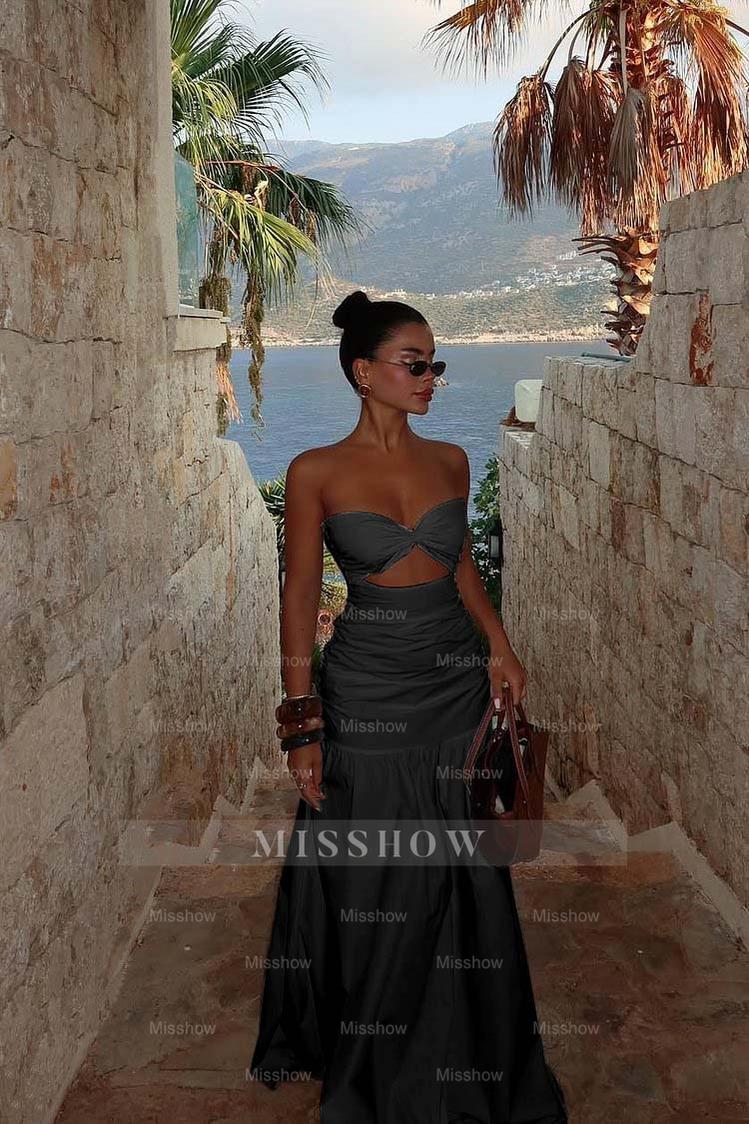 Strapless Sweetheart Sleeveless Long Formal Dress With Pleated