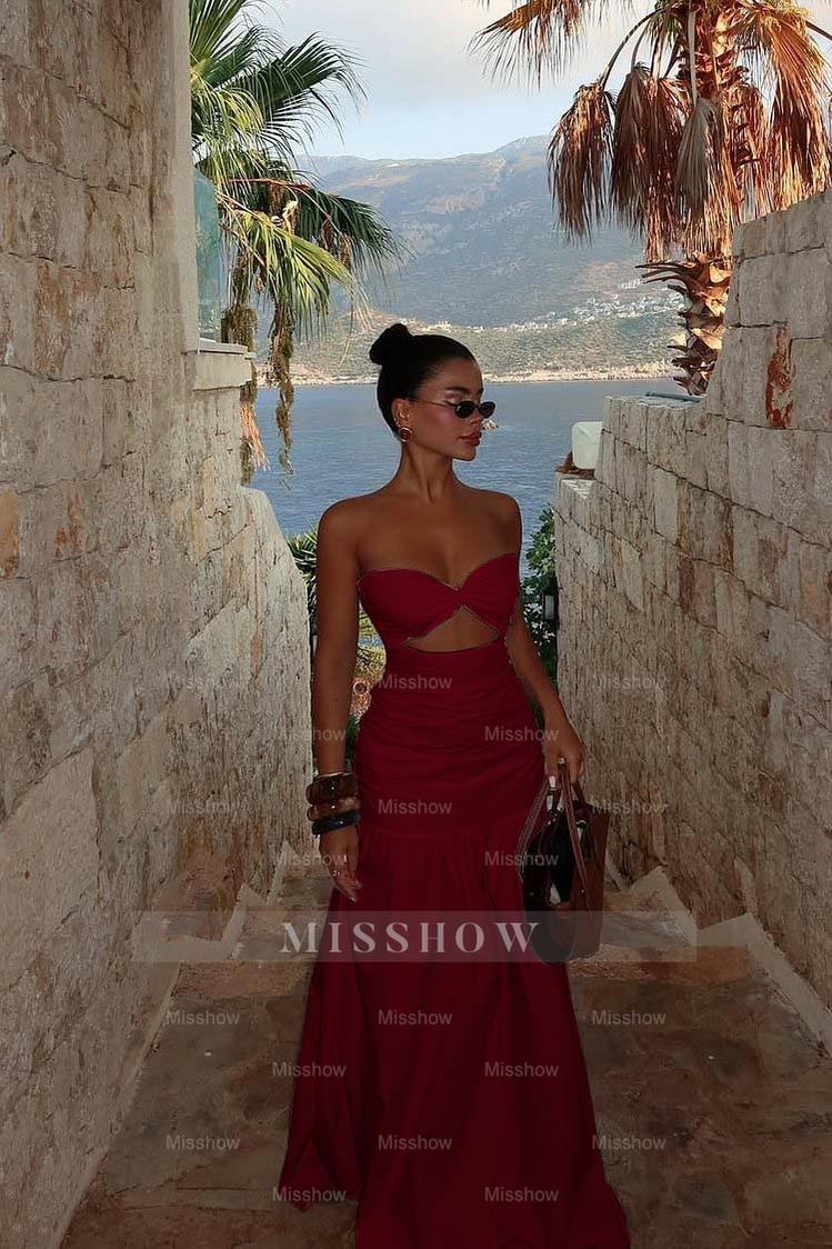 Strapless Sweetheart Sleeveless Long Formal Dress With Pleated