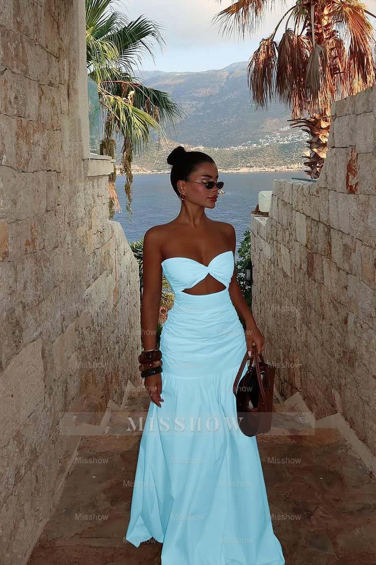 Strapless Sweetheart Sleeveless Long Formal Dress With Pleated