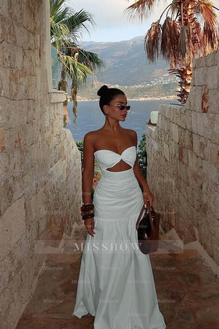 Strapless Sweetheart Sleeveless Long Formal Dress With Pleated