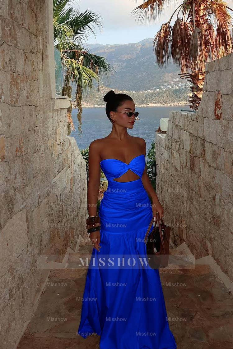 Strapless Sweetheart Sleeveless Long Formal Dress With Pleated