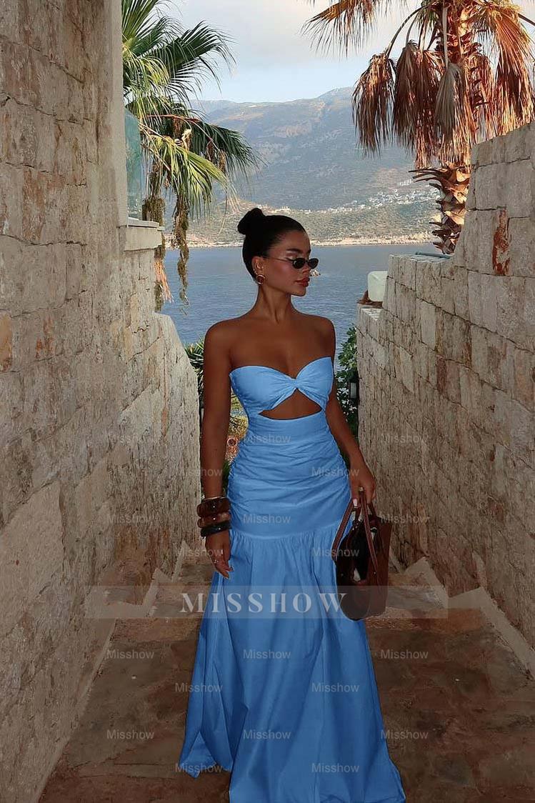 Strapless Sweetheart Sleeveless Long Formal Dress With Pleated