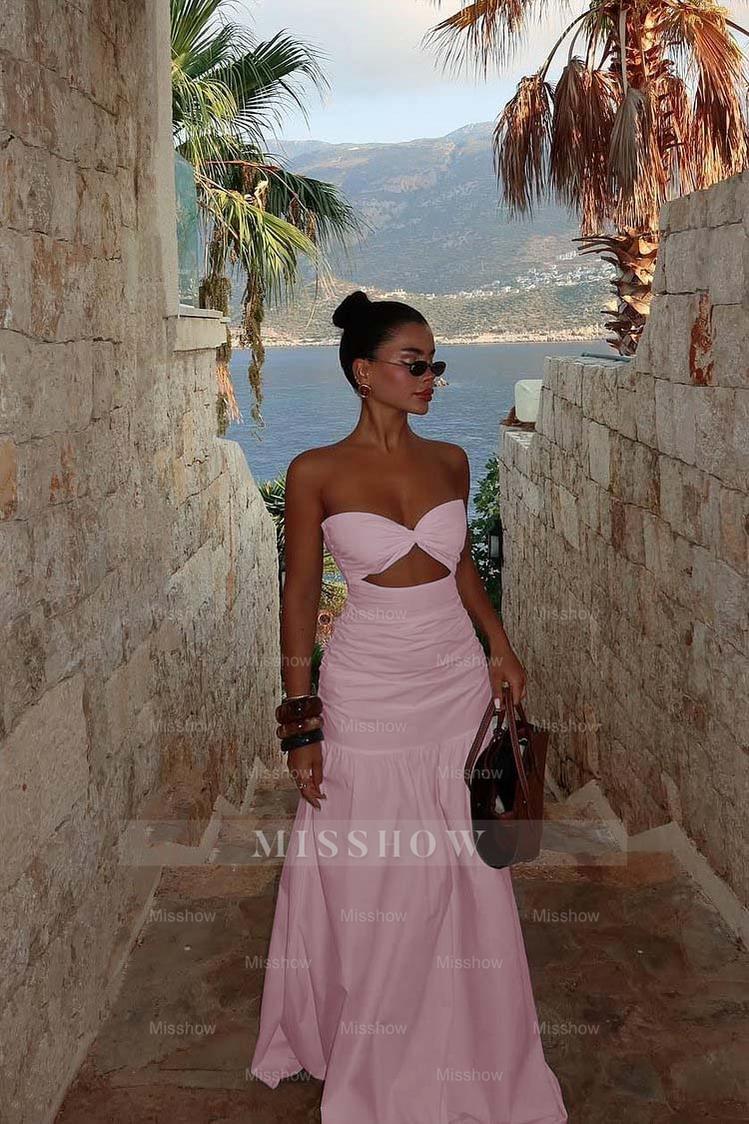 Strapless Sweetheart Sleeveless Long Formal Dress With Pleated