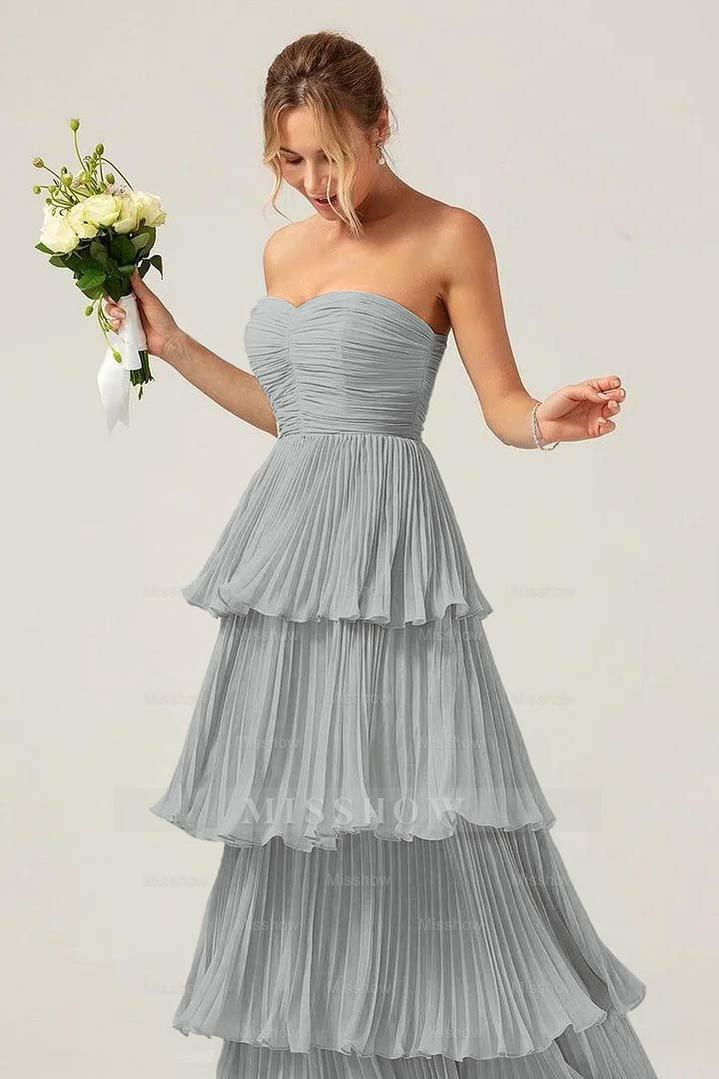 Strapless Sweetheart Sleeveless Long Formal Dress With Ruffles