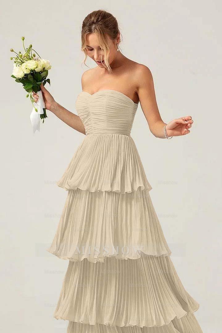 Strapless Sweetheart Sleeveless Long Formal Dress With Ruffles