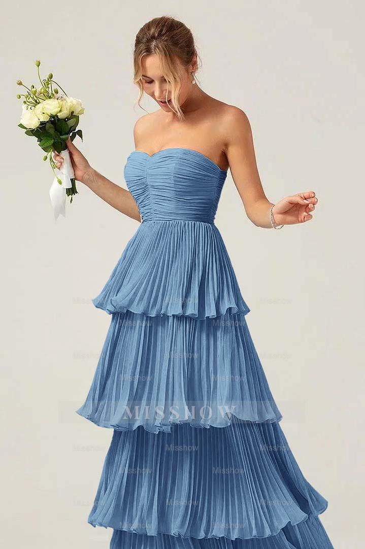 Strapless Sweetheart Sleeveless Long Formal Dress With Ruffles