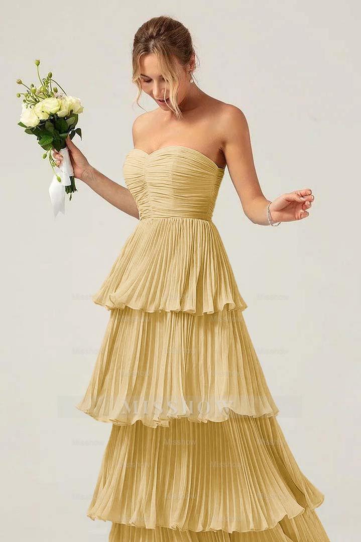 Strapless Sweetheart Sleeveless Long Formal Dress With Ruffles