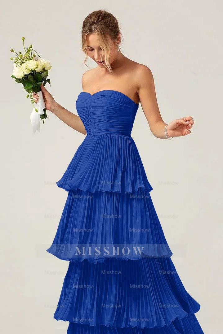 Strapless Sweetheart Sleeveless Long Formal Dress With Ruffles