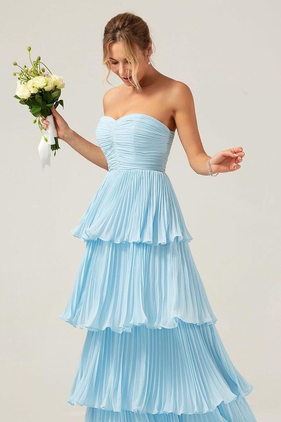Strapless Sweetheart Sleeveless Long Formal Dress With Ruffles