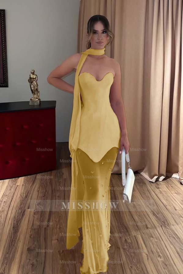 Strapless Sweetheart Sleeveless Long Mermaid Formal Dress With Beading